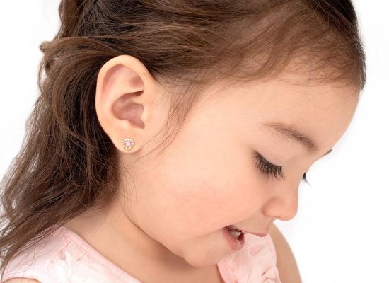 أقراط مرصعة من الفضة الإسترليني عيار 925 على شكل قلب وردي وأبيض مرصعة بأحجار CZ مع ترصيع مرصوف للمجوهرات الراقية للأطفال