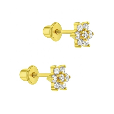 5MM 18k الذهبية المصفوفة بالزهور الأقراط الطفل هدية مثالية للأطفال في 925 فضة استرلينج