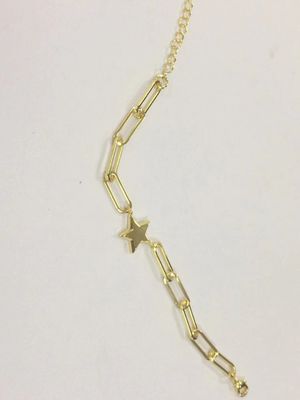 925 Sterling Silver Tiny Star Charm Bracelet with 18K Gold Plating and 12mm Star Charm