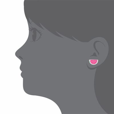 أقراط أذن للأطفال على شكل بطيخ من الفضة والوردي والأخضر المطلي بالمينا، بمشبك خلفي، مناسبة للهدايا والمناسبات