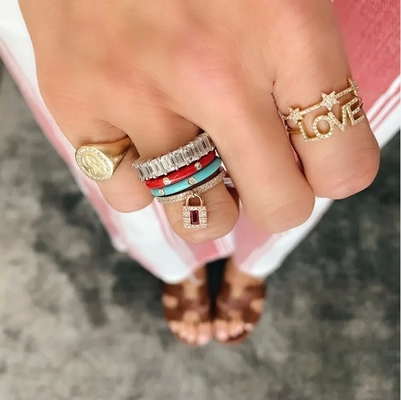 18 كارت ذهب مطلي فضة CZ حلقات بيان النجمة للنساء