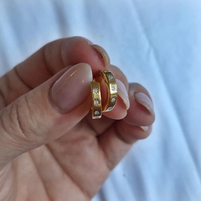 حلقات أنيقة 14K ذهب فيرمال نجمة مجموعة الألماس العناق حلقات لأسلوب سهل