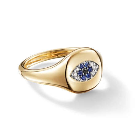 أدوات جمع الكابلات البرازيلية Evil Eye Mini Pinky Ring 18K Gold White CZ 925 فضة