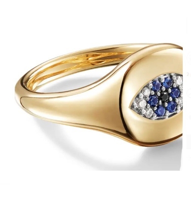 أدوات جمع الكابلات البرازيلية Evil Eye Mini Pinky Ring 18K Gold White CZ 925 فضة