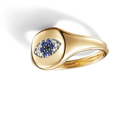 أدوات جمع الكابلات البرازيلية Evil Eye Mini Pinky Ring 18K Gold White CZ 925 فضة