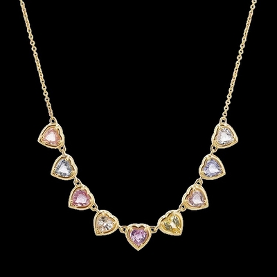 قلادة نسائية أنيقة على شكل قلب مطلي بالذهب، مصنوعة يدويًا، مرصعة بحجر الياقوت الأزرق والزركون المكعب، مجوهرات للحفلات