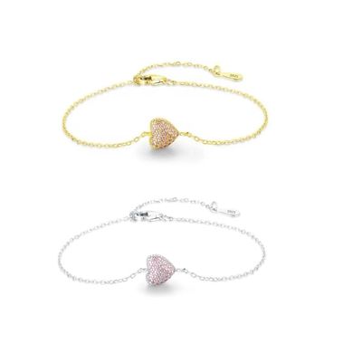 سوار فضة عيار 925 على شكل قلب مع زركون للنساء