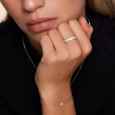 925 خاتم فضة استرليني مطلي بالذهب عيار 18 قيراط مرصع بالزركونيا المكعبة للنساء