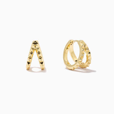 أقراط هجي مزدوجة من الفضة الإسترليني عيار 925 مطلية بالذهب عيار 18 قيراط على شكل هرم فريدة من نوعها مجوهرات سميكة مقاومة للماء