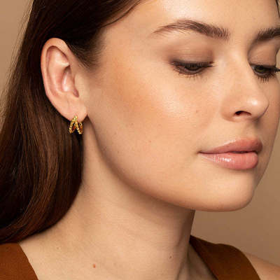 أقراط هجي مزدوجة من الفضة الإسترليني عيار 925 مطلية بالذهب عيار 18 قيراط على شكل هرم فريدة من نوعها مجوهرات سميكة مقاومة للماء