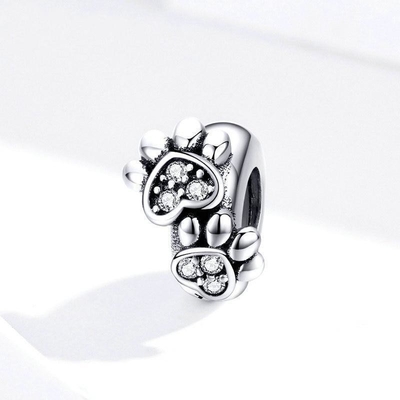 White Cubic Zircon Footprint Shape Beads Charm For Women 925 Sterling Silver Bracelet Charms