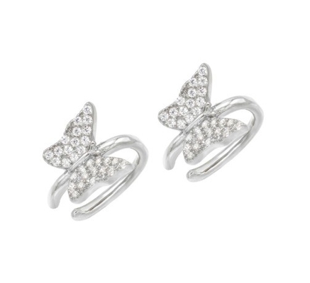18K Gold Plated Butterfly Earring Cuff With Micron Pave White CZ Trendy Women Jewelry