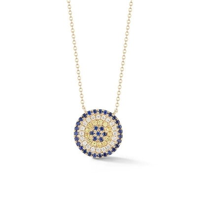 Blue and White CZ Necklace Circle Shaped 925 Sterling Silver for Girls' Stunning Look