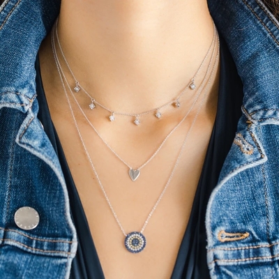 Blue and White CZ Necklace Circle Shaped 925 Sterling Silver for Girls' Stunning Look