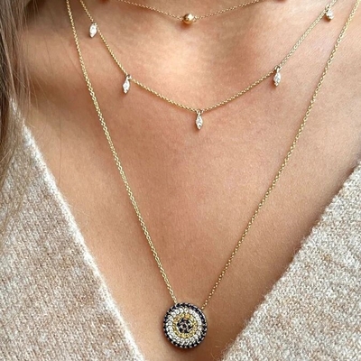 Blue and White CZ Necklace Circle Shaped 925 Sterling Silver for Girls' Stunning Look