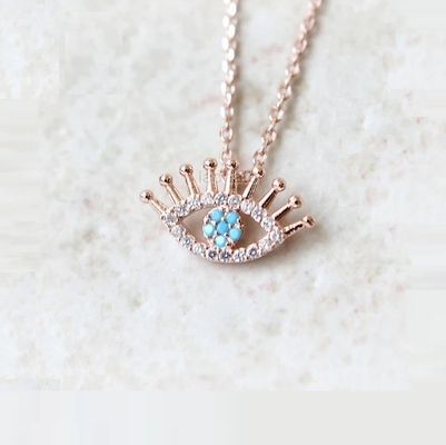 925 Sterling Silver Micro Pave Clear CZ and Turquoise Evils Eyes Pendant Necklace NECKLACES