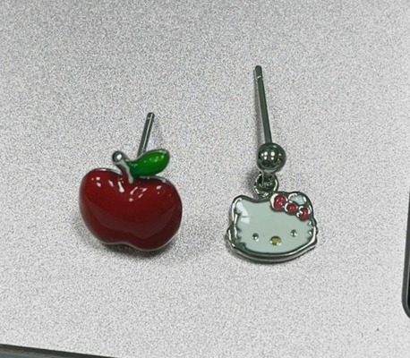 Delightful Red and Green Enamel Apple Earrings for Little Girls in 925 Sterling Silver