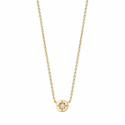 Gold Plated 925 Sterling Silver Starburst Diamond Disc Pendant Necklace for Daily Wear