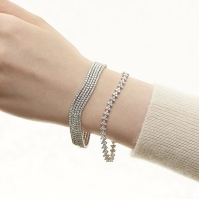 Designer 18K Gold 925 Sterling Silver Flower Charm Women Tennis Bracelet with ZIRCON