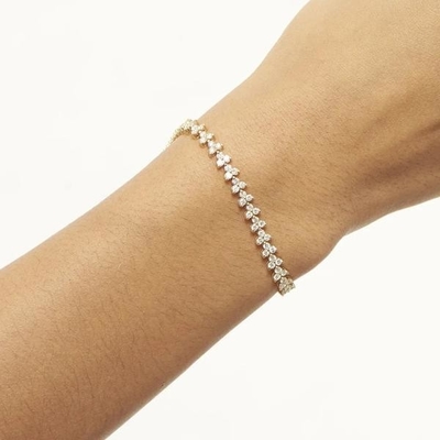 Designer 18K Gold 925 Sterling Silver Flower Charm Women Tennis Bracelet with ZIRCON