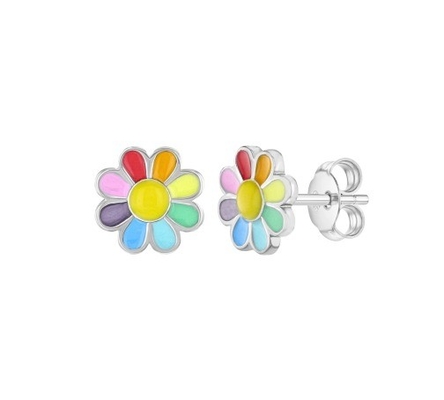 925 Sterling Silver Enamel Colorful Princess Dainty Flower Stud Earring for Girl Gifts