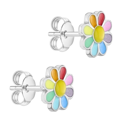 925 Sterling Silver Enamel Colorful Princess Dainty Flower Stud Earring for Girl Gifts