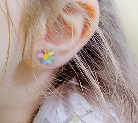 925 Sterling Silver Enamel Colorful Princess Dainty Flower Stud Earring for Girl Gifts