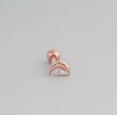925 Sterling Silver Tiny CZ Moon Piercing Stud Earring with Ball Screw Back Closure