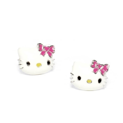 Colorful Enamel Hello Kitty Earring Studs With Black Gold And Silver Plating