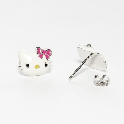 Colorful Enamel Hello Kitty Earring Studs With Black Gold And Silver Plating