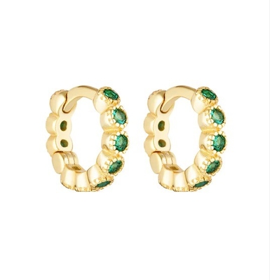 18K Gold Plated Baby Emerald CZ Huggie Earrings For Girls Everyday Jewelry