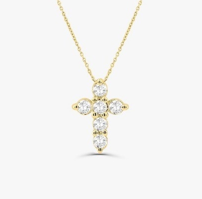 Druzy Stone Diamond Cross Necklace Round Brilliant Cut 925 Silver Cross Pendant