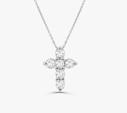 Druzy Stone Diamond Cross Necklace Round Brilliant Cut 925 Silver Cross Pendant
