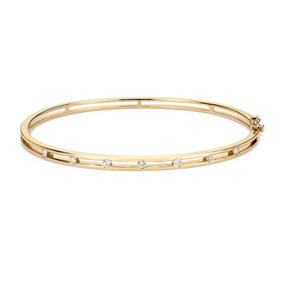 Diamond Station Silver Bangle Bracelet 58mm 14k Gold Plated Bangles