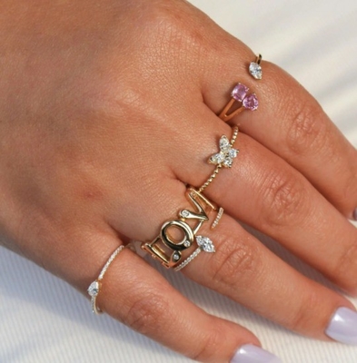 925 Sterling Silver Women's Ring with Handmade 18K Gold Plated Ball and Marquise Butterfly