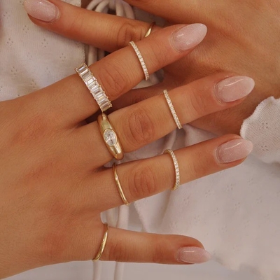 18K Gold Plated 2mm Stacking Thin Stainless Steel Ring Sets
