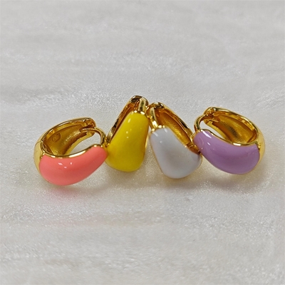 Fine Jewelry Bold Dome Enamel Huggie 925 Silver Earrings