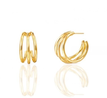 Triple 18K Gold Plated Fashion Large Stainless Steel Hoop Earrings