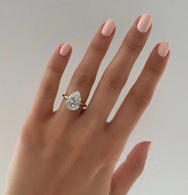 Base White Cubic Zircon Pear Cut Solitaire 925 Sterling Silver Wedding Rings