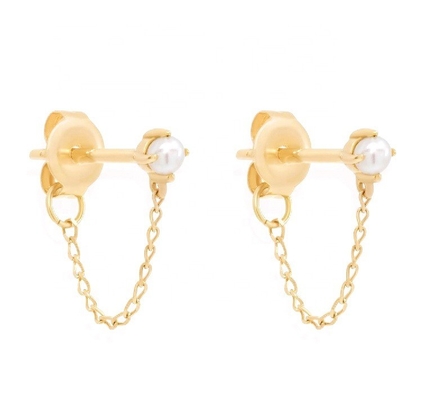 925 Sterling Silver Chain Drop Pearl Earrings White Freshwater Pearl Earrings
