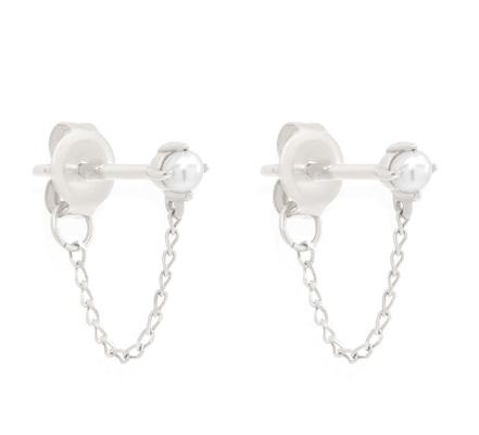 925 Sterling Silver Chain Drop Pearl Earrings White Freshwater Pearl Earrings