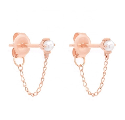 925 Sterling Silver Chain Drop Pearl Earrings White Freshwater Pearl Earrings