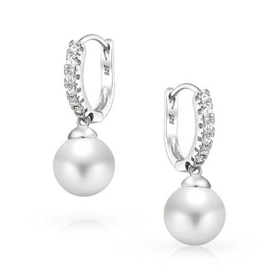 10MM Pearl Cubic Zirconia Dangle Earrings OEM CZ Dangle Drop Earrings