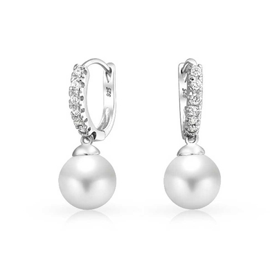 10MM Pearl Cubic Zirconia Dangle Earrings OEM CZ Dangle Drop Earrings