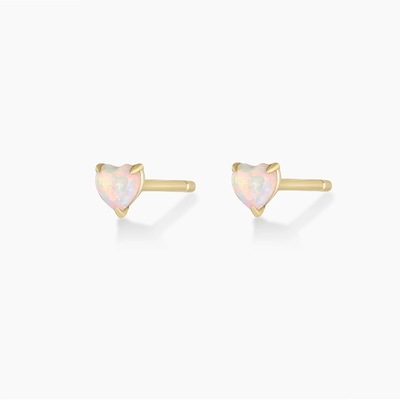 Prong Setting Opal Heart Stud Earrings 925 Sterling Silver Dainty 18K Gold Plated
