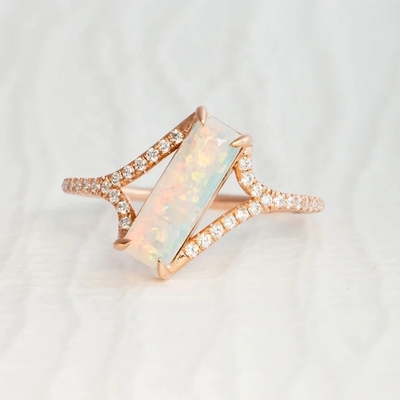 Baguette Cut Opal Snow Track Ring Size 4-Size 10 925 Sterling Silver Ring