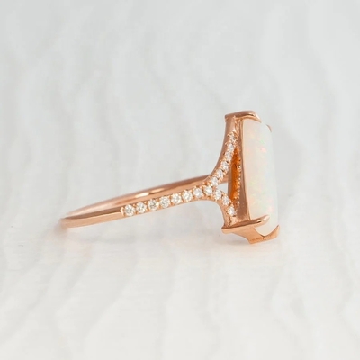 Baguette Cut Opal Snow Track Ring Size 4-Size 10 925 Sterling Silver Ring