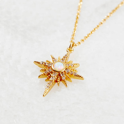 Opal Gold Plated Starburst Pendant Necklace 925 Starburst Necklace Silver