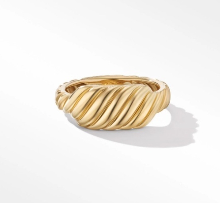 Customized Logo Gold Plated David Cable Wave Men's Stainless Steel Rings