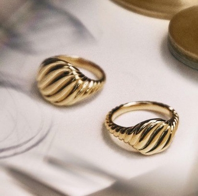 Customized Logo Gold Plated David Cable Wave Men's Stainless Steel Rings